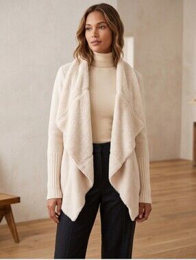 Knox Rose Cream Faux-Shearling Draped Open Cardigan